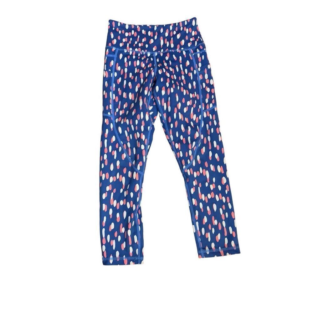 Zyia Drop Of Spring Cropped Light N Tight Blue Pink Polka Dot Athletic leggings